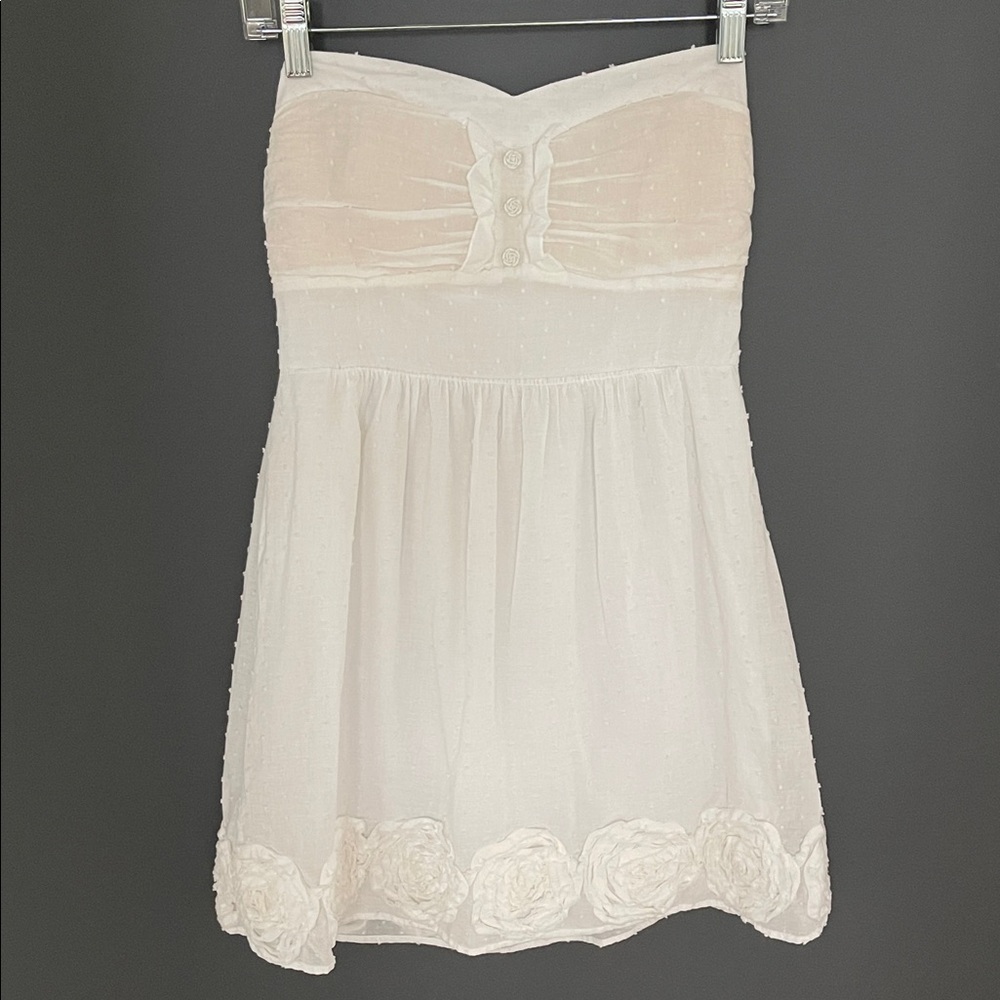 Have White Strapless Ruffle Rosette Dress Large‎
